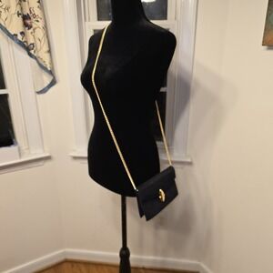 Susan Gail Black Suede Chain Strap Shoulder Bag Evening Clutch Gold Lock